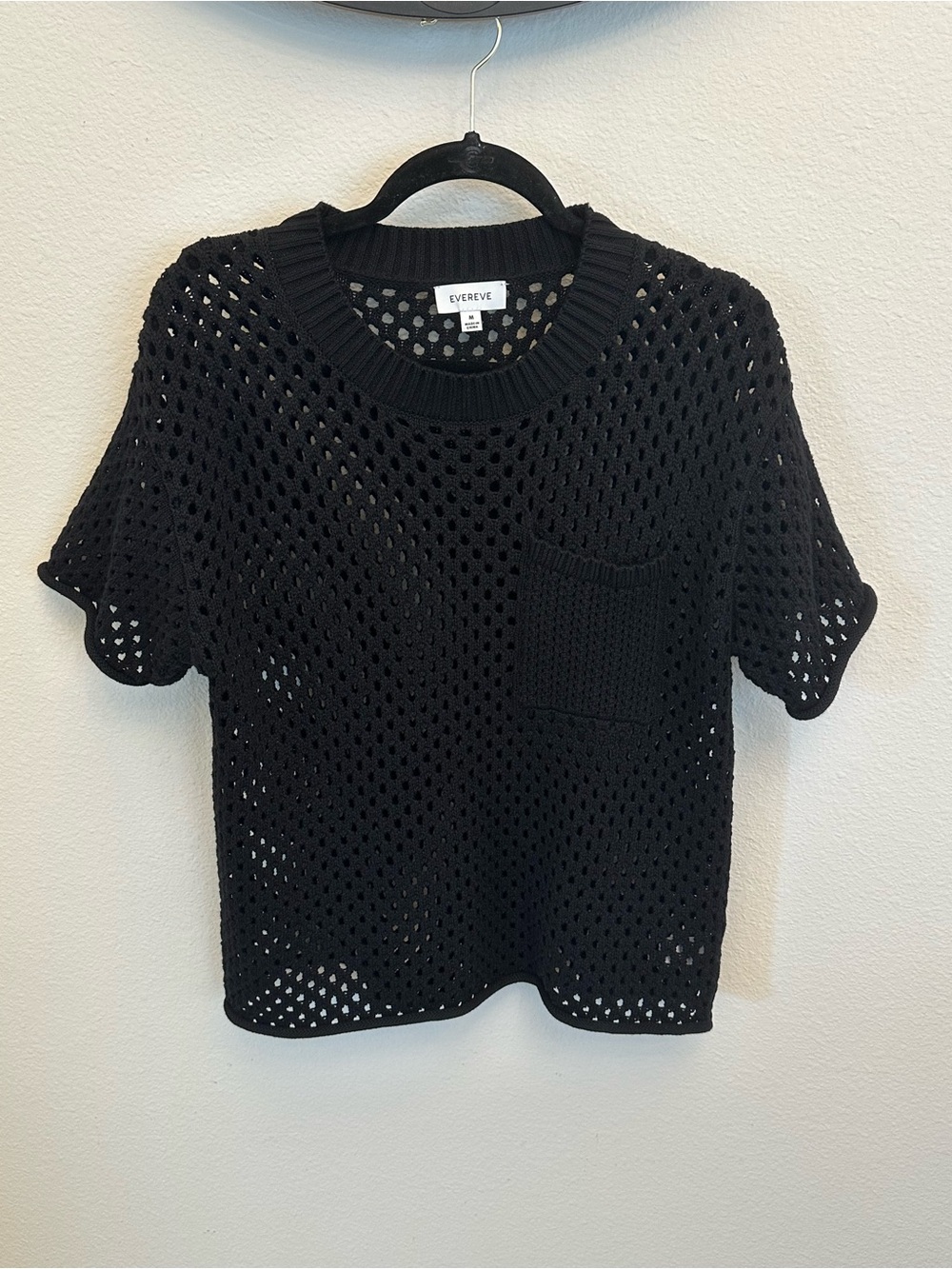 Evereve Black Open-Weave Short Sleeve Sweater NWOT
